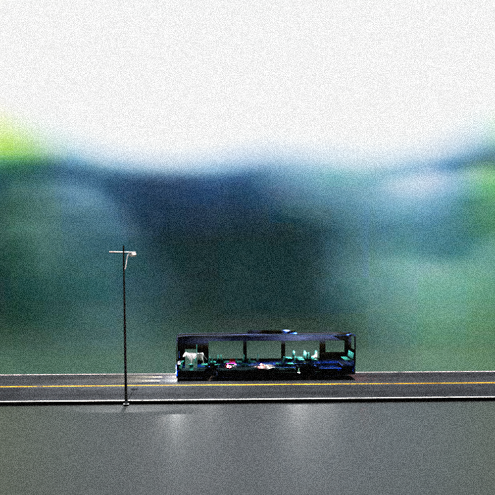 Vieux Peugeot blanc single artwork showing a 3D bus with a blue and white background